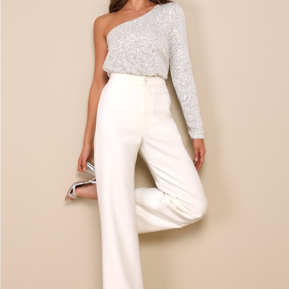 Lulu's sequin one shoulder bodysuit